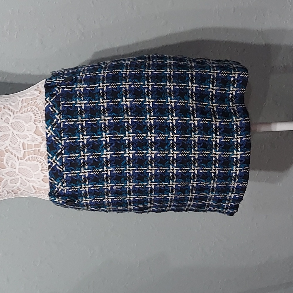 Ann taylor LOFT black blue cream tweed pencil skirt size 8